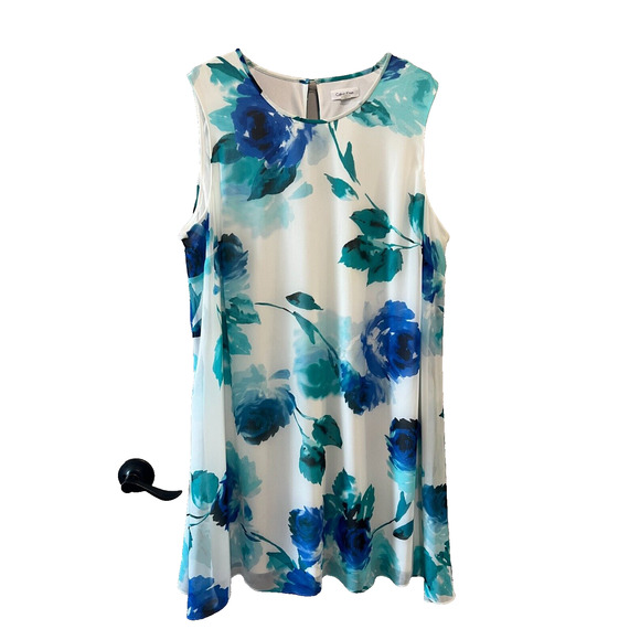 Calvin Klein Chiffon flowy Shift Dress spring, resort, vacation, coastal Size 22 - Picture 2 of 9